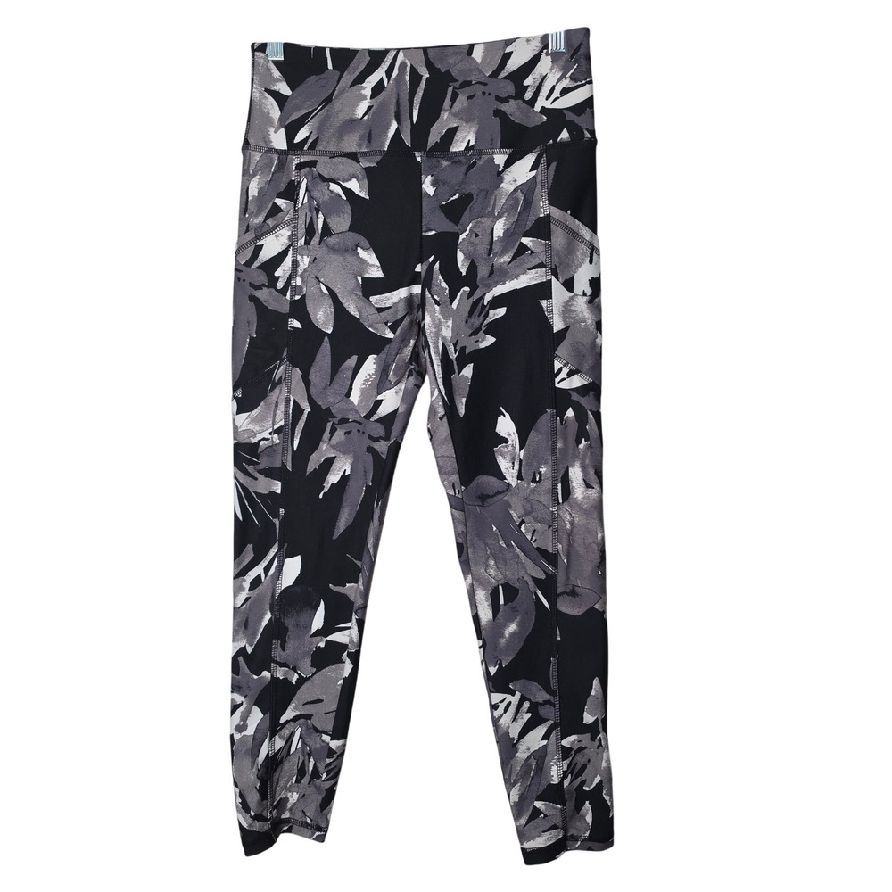 Balance Collection Leggings Womens Large Black Grey Floral BLL1515T Pockets Yoga